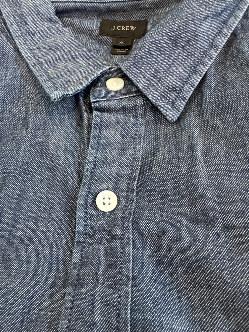 J. Crew Indigo Chambray Button-Down Shirt With Front Pocket Detail